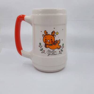 MİNİK GEYİK MUTLU YILLAR-SERAMİK BİRA BARDAĞI - KIRMIZI SAP - 1