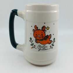 MİNİK GEYİK MUTLU YILLAR-SERAMİK BİRA BARDAĞI - YEŞİL SAP - 