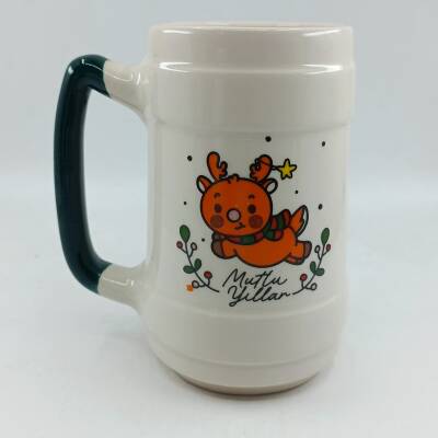 MİNİK GEYİK MUTLU YILLAR-SERAMİK BİRA BARDAĞI - YEŞİL SAP - 1