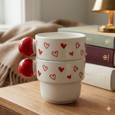 MİNİK MİNİK KALPLER -İKİLİ PUNTO ESPRESSO - KIRMIZI SAP - 1