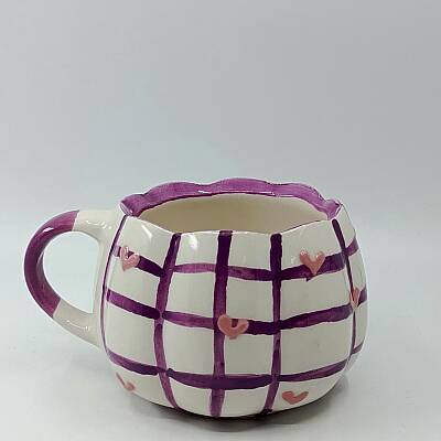 MOR PÖTİKARE VE PEMBE KALPLER - 3D-ÇİÇEK KUPA - 3D - 1