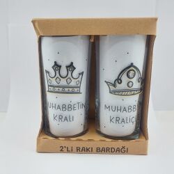 MUHABBETİN KRALI & MUHABBETİN KRALİÇESİ-İKİLİ RAKI BARDAĞI - ŞEFFAF - 