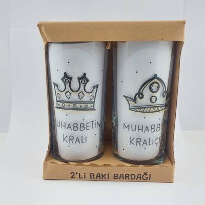 MUHABBETİN KRALI & MUHABBETİN KRALİÇESİ-İKİLİ RAKI BARDAĞI - ŞEFFAF - 1