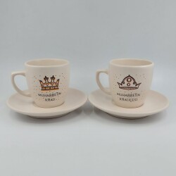 MUHABBETİN KRALI & MUHABBETİN KRALİÇESİ-İKİLİ TÜRK KAHVESİ FİNCANI - TRANSPARAN - 