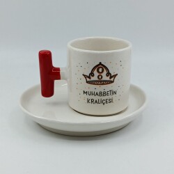 MUHABBETİN KRALİÇESİ-T TÜRK KAHVESİ FİNCANI - KIRMIZI SAP - 