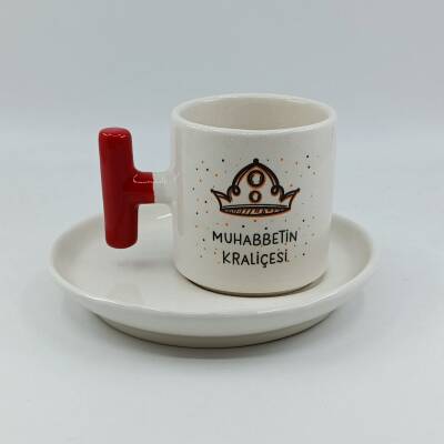 MUHABBETİN KRALİÇESİ-T TÜRK KAHVESİ FİNCANI - KIRMIZI SAP - 1