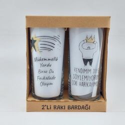 MÜKEMMELLİK YORDU - YILDIZLI & KENDİMİM DİYE S-İKİLİ RAKI BARDAĞI - ŞEFFAF - 