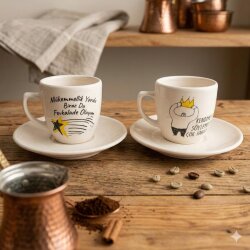 MÜKEMMELLİK YORDU - YILDIZLI & KENDİMİM DİYE S-İKİLİ TÜRK KAHVESİ FİNCANI - TRANSPARAN - 