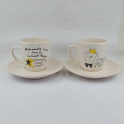 MÜKEMMELLİK YORDU - YILDIZLI & KENDİMİM DİYE S-İKİLİ TÜRK KAHVESİ FİNCANI - TRANSPARAN - 