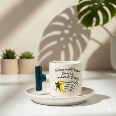 MÜKEMMELLİK YORDU-YILDIZLI-T TÜRK KAHVESİ FİNCANI - YEŞİL SAP - 1