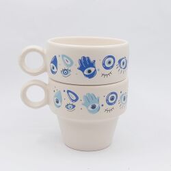 NAZAR BONCUĞU 1 & NAZAR BONCUĞU 2-İKİLİ ESPRESSO BARDAĞI - TRANSPARAN - 