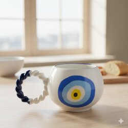 NAZAR BONCUĞU-YAZI-BALONCUK KUPA - KOBALT SAP - 