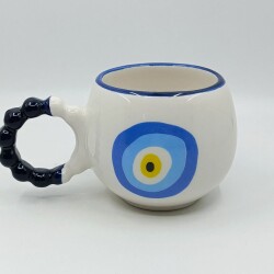 NAZAR BONCUĞU-YAZI-PUF KUPA - KOBALT SAP KOBALT TURNET - 