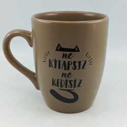 NE KEDİSİZ NE KİTAPSIZ-KAMPANYALI KUPA - OVAL AÇIK KAHVERENGİ - 