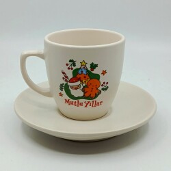 NEOL ÇAM AĞACI KURABİYE ADAM MUTLU YILLAR-KLASİK TÜRK KAHVESİ FİNCANI - TRANSPARAN GÖVDE - 