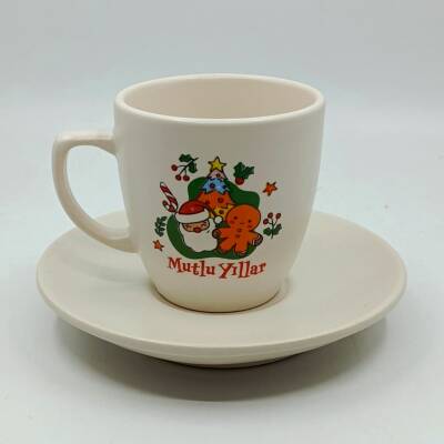 NEOL ÇAM AĞACI KURABİYE ADAM MUTLU YILLAR-KLASİK TÜRK KAHVESİ FİNCANI - TRANSPARAN GÖVDE - 1