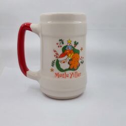 NEOL ÇAM AĞACI KURABİYE ADAM MUTLU YILLAR-SERAMİK BİRA BARDAĞI - KIRMIZI SAP - 