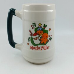 NEOL ÇAM AĞACI KURABİYE ADAM MUTLU YILLAR-SERAMİK BİRA BARDAĞI - YEŞİL SAP - 