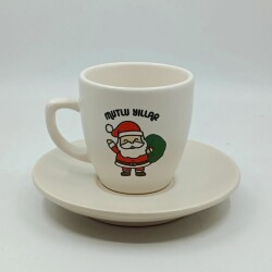 NOEL BABA MUTLU YILLAR-KLASİK TÜRK KAHVESİ FİNCANI - TRANSPARAN GÖVDE - 