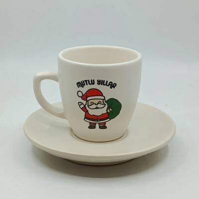 NOEL BABA MUTLU YILLAR-KLASİK TÜRK KAHVESİ FİNCANI - TRANSPARAN GÖVDE - 1