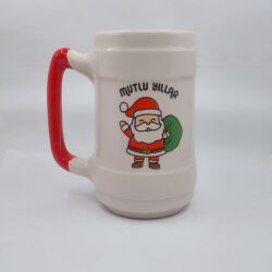 NOEL BABA MUTLU YILLAR-SERAMİK BİRA BARDAĞI - KIRMIZI SAP - 