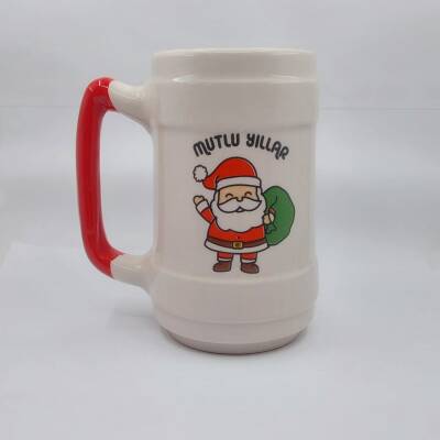 NOEL BABA MUTLU YILLAR-SERAMİK BİRA BARDAĞI - KIRMIZI SAP - 1