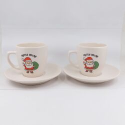 NOEL BABA MUTLU YILLAR-SİLİNDİR METAL KUTU - İKİLİ TÜRK KAHVESİ FİNCANI TRANSPARAN SAP - 