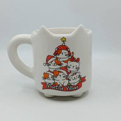 NOEL KIRMIZI KEDİ MUTLU YILLAR-KEDİ KUPA - TRANSPARAN SAP - 1