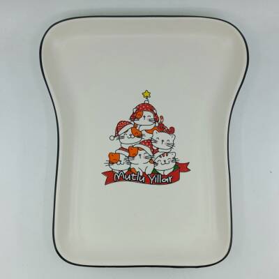 NOEL KIRMIZI KEDİ MUTLU YILLAR-NOVA TOST TABAĞI - TRANSPARAN GÖVDE - 1