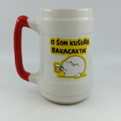 O SON KUSURA BAKACAKTIK QUBY-SERAMİK BİRA BARDAĞI - KIRMIZI SAP - 