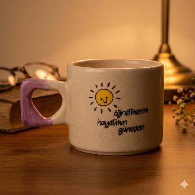 ÖĞRETMENİM HAYATIMIN GÜNEŞİSİN-KALP KUPA - MOR SAP - 1