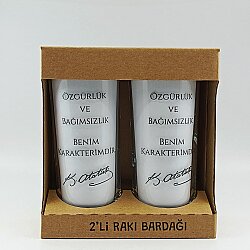 ÖZGÜRLÜK VE BAĞIMSIZLIK-İKİLİ RAKI BARDAĞI - ŞEFFAF - 