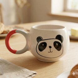 PANDA ÇİZİM - BALONCUK KUPA - TURUNCU SAP - 