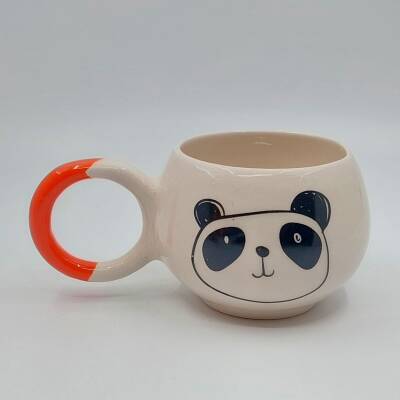 PANDA ÇİZİM - BALONCUK KUPA - TURUNCU SAP - 1