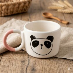 PANDA ÇİZİM-DÜĞÜM KUPA - PEMBE SAP - 
