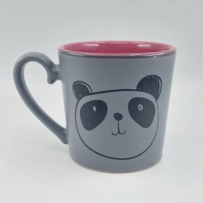 PANDA ÇİZİM-İDA KUPA - GRİ SAP GRİ GÖVDE PEMBE İÇ - 1