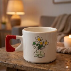 PAPATYA BUKET İYİ Kİ VARSIN-KALP KUPA - KIRMIZI SAP - 