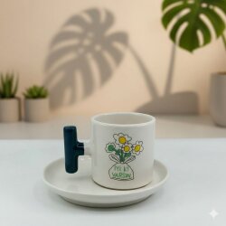 PAPATYA BUKET İYİ Kİ VARSIN-T TÜRK KAHVESİ FİNCANI - YEŞİL SAP - 