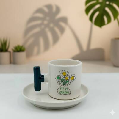 PAPATYA BUKET İYİ Kİ VARSIN-T TÜRK KAHVESİ FİNCANI - YEŞİL SAP - 1