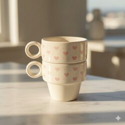 PEMBE BENEKLİ KALPLER SARMAL-İKİLİ ESPRESSO BARDAĞI - TRANSPARAN - 