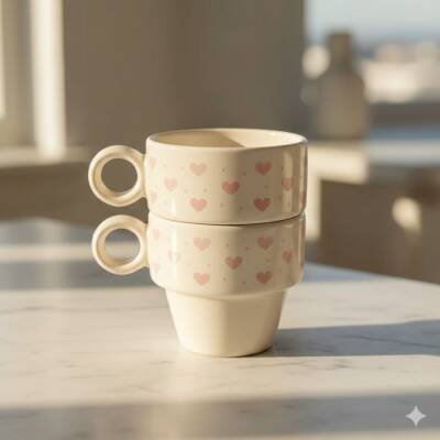 PEMBE BENEKLİ KALPLER SARMAL-İKİLİ ESPRESSO BARDAĞI - TRANSPARAN - 1