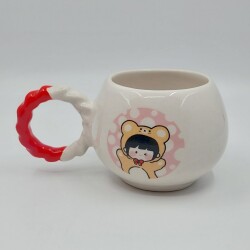 PEMBE BENEKLİ KIZ ÇOCUĞU-BALONCUK KUPA - KIRMIZI SAP - 