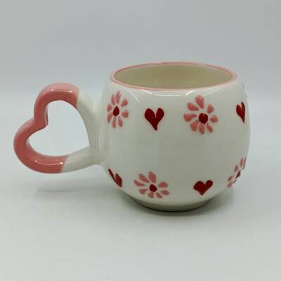 PEMBE ÇİÇEK KIRMIZI KALP - 3D-AMOUR KUPA - 3D - 1