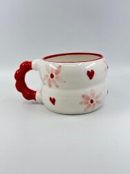 PEMBE ÇİÇEK KIRMIZI KALP - 3D-HARMONİ KUPA - 3D - 