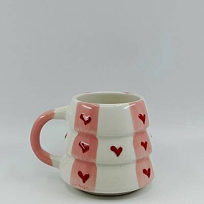 PEMBE ÇİZGİLER VE KALPLER - 3D-ÇAM KUPA - 3D - 1