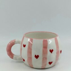 PEMBE ÇİZGİLER VE KALPLER - 3D-TONTİK KUPA - 3D - 