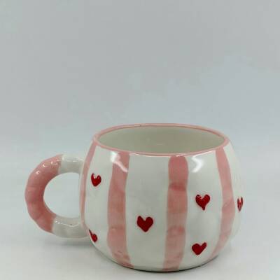 PEMBE ÇİZGİLER VE KALPLER - 3D-TONTİK KUPA - 3D - 1