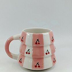 PEMBE ÇİZGİLER VE KİRAZLAR - 3D-ÇAM KUPA - 3D - 