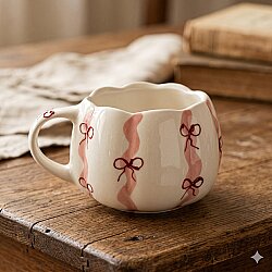 PEMBE DETAYLI KIRMIZI KURDELE - 3D-ÇİÇEK KUPA - 3D - 