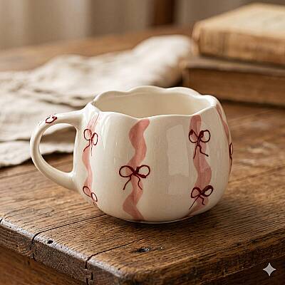 PEMBE DETAYLI KIRMIZI KURDELE - 3D-ÇİÇEK KUPA - 3D - 1